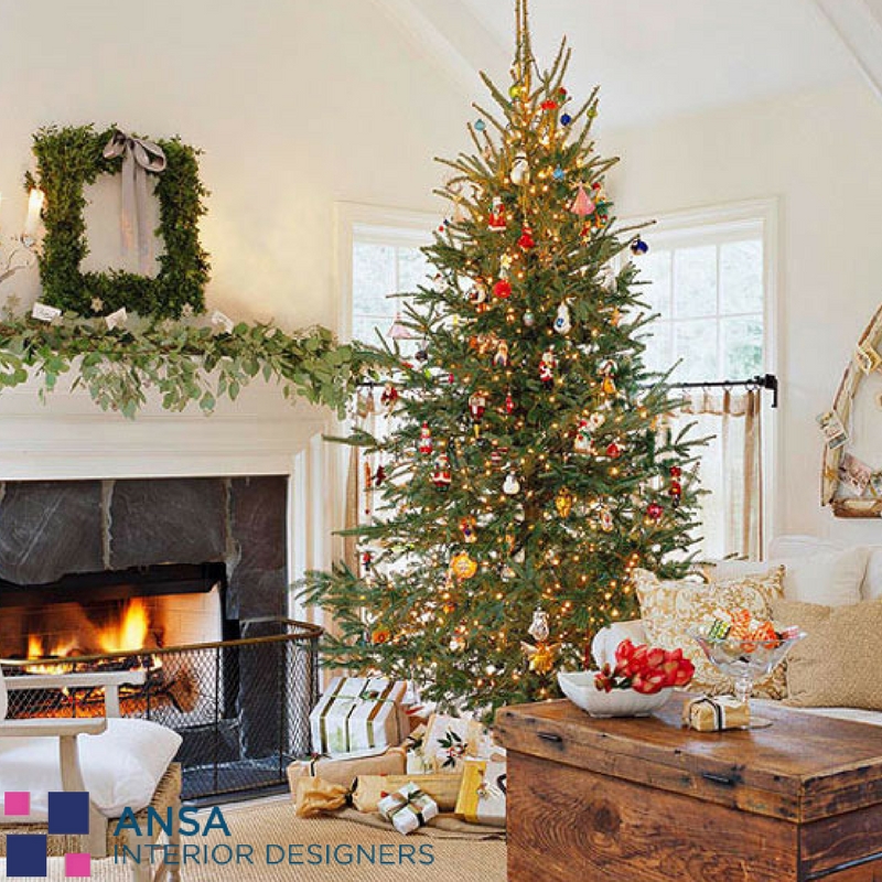 Living Room with Christmas Interior Decoration