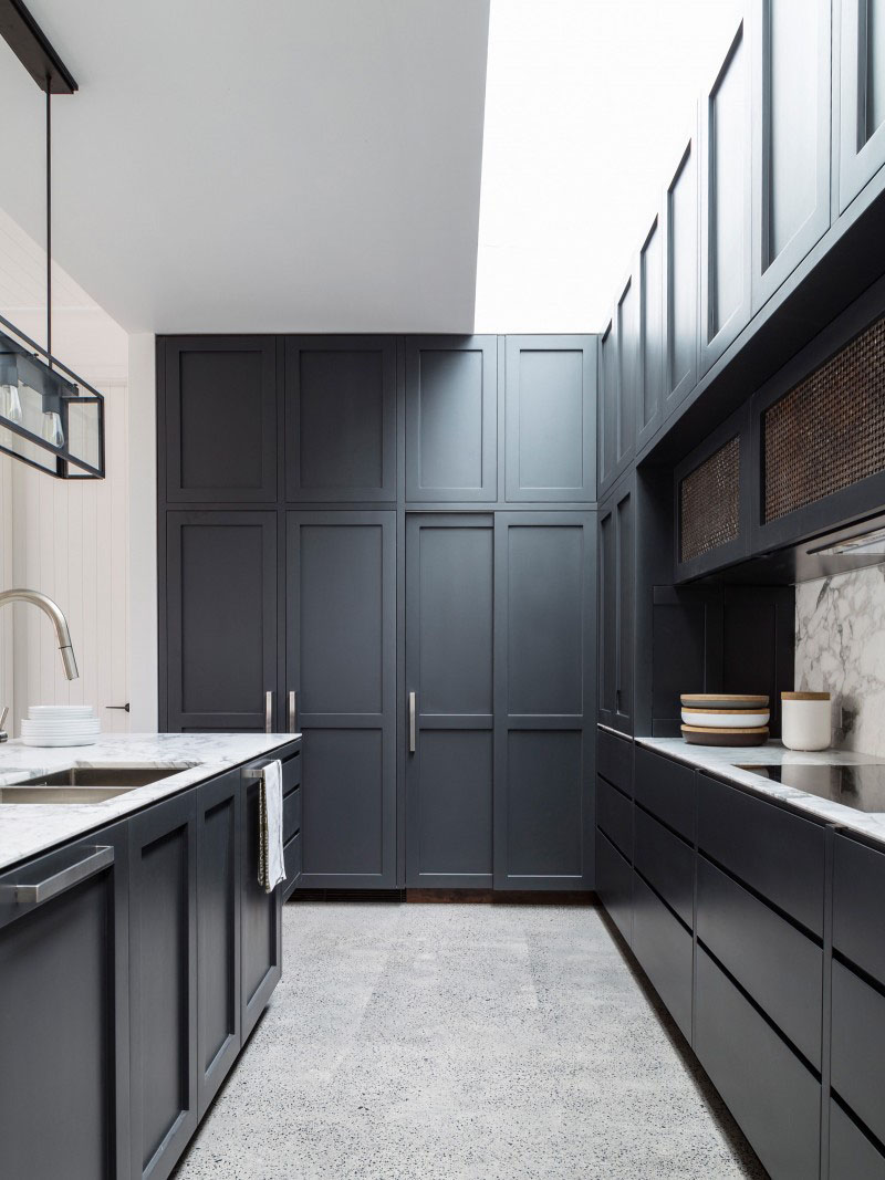 kitchen interior design with hidden integrated refrigerator