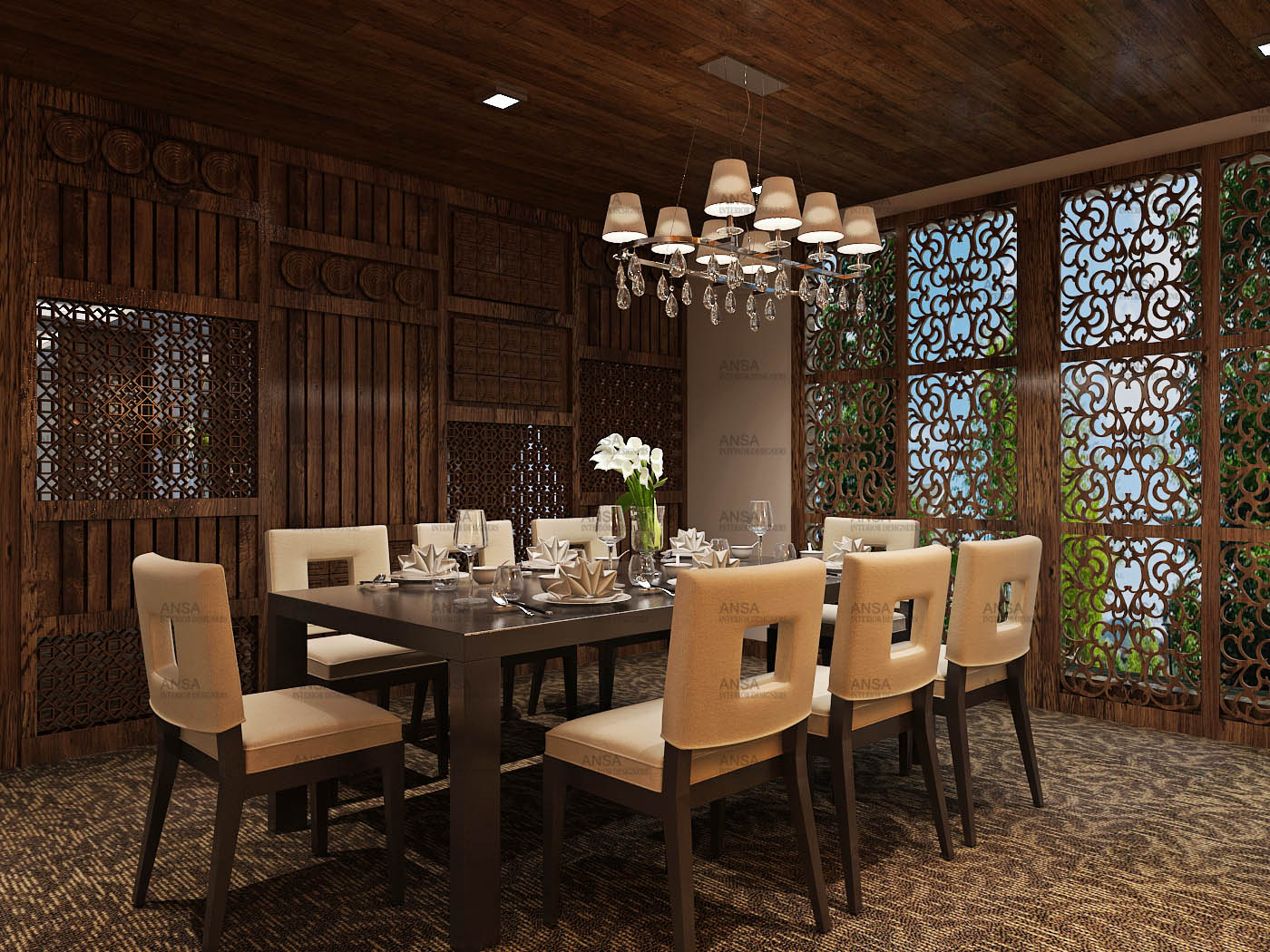 Inside Out. The dining room interiors opening the outside inside at Gulmarg.