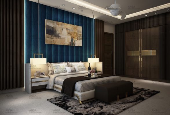 bedroom with gold finish